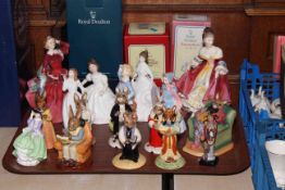 Collection of seventeen Royal Doulton figures including Bunnykins and lady figures (some with