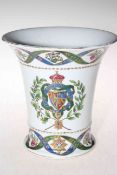 Continental trumpet vase with coat of arms, crossed swords mark, 20cm.