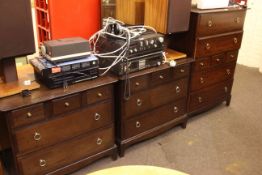 Stag Minstrel five piece bedroom suite comprising seven and five drawer chests,