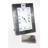 Silver framed easel clock, Kitney & Co. London, and engine-turned silver cigarette case (2).