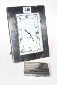 Silver framed easel clock, Kitney & Co. London, and engine-turned silver cigarette case (2).