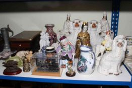 Staffordshire Pottery including pair of spaniels and pair of figures on horseback,