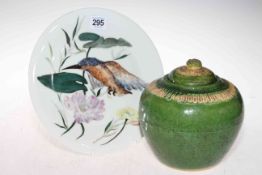 Limoges Kingfisher plate and Asian pottery jar and cover (2).