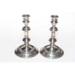 Pair silver George II style candlesticks, London 1973, 16cm, loaded.