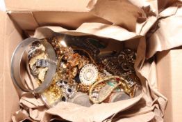 Box with BR9E) Acme Thunderer whistle, crowns, jewellery and watches.