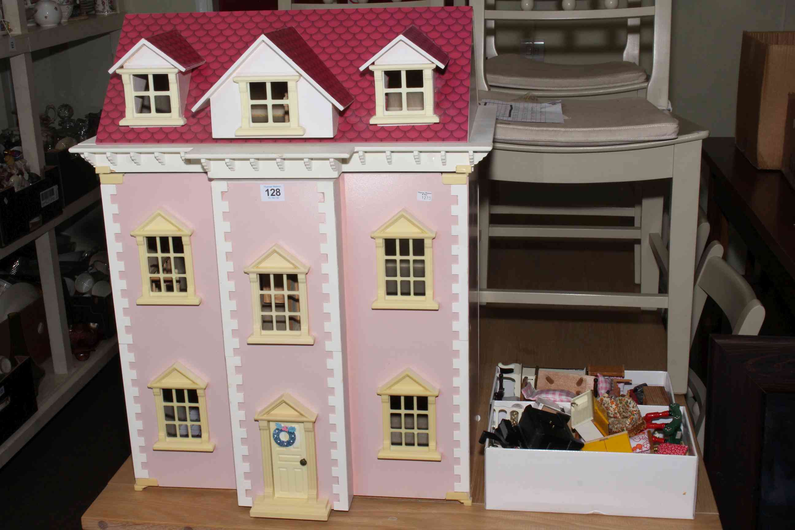 Dolls house and furnishings.