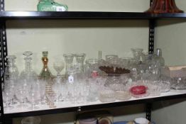 Collection of glass including Carnival, decanters, commemorative, etc.
