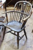 Antique Windsor ash and elm pierced splat back elbow chair.