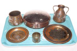 Six pieces of silver inlaid Islamic metalware.