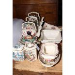 Victorian Mason's Pottery including Oriental Lake hand painted tureen, teapots, jars, etc (10).