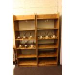 Five John Lewis pine finish open shelf units.