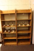 Five John Lewis pine finish open shelf units.