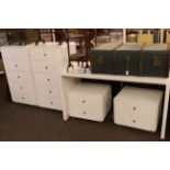 Contemporary white five piece bedroom suite comprising pair five drawer chests,