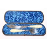 Pair Victorian silver and ivory fish servers,