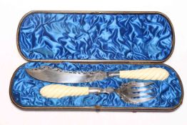 Pair Victorian silver and ivory fish servers,