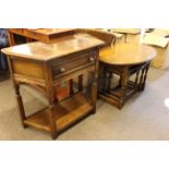 Old Charm oval nest of three tables and oak canted corner hall table.