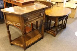 Old Charm oval nest of three tables and oak canted corner hall table.