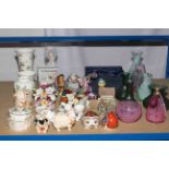 Wedgwood Wild Strawberry, two Royal Crown Derby paperweights, coloured glass, Nadal figures,