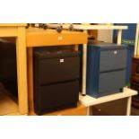 Three Ikea black two drawer pedestals and three Ikea teal two drawer pedestals (6).