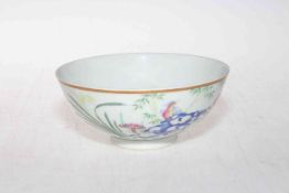 Chinese fine porcelain polychrome bowl decorated with bird and flowers, six character mark, 13.