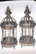 Pair of metal and glazed hanging lanterns, 60cm high.