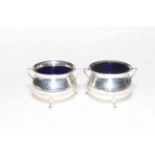 Pair Victorian silver cauldron salts, by Lias and Wakely, London 1881.