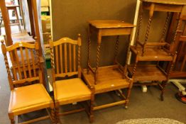 Two oak barley twist occasional tables,