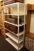 Pair Ikea Fjalkinge six tier metal open shelf units, 192cm by 118cm by 35cm.