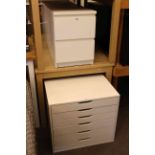Three Ikea white two drawer pedestals and white six drawer map chest (4).