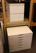 Three Ikea white two drawer pedestals and white six drawer map chest (4).