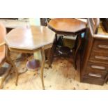 Pair octagonal mahogany and line inlaid occasional tables, 69cm by 54cm by 54cm.