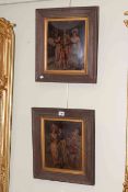 Pair oak framed bevelled chrystoleums of 18th Century Gentry, 41cm by 36cm including frame.