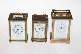 Collection of three gilt brass carriage clocks, the smallest with striking movement.