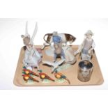 Three Lladro figures, two Nao Geese, Continental group, four Pheasants and silver topped jar.