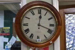 Oak cased fusee wall clock, the dial signed S. Home, Durham.