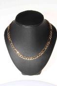 9 carat gold flattened link necklace, 50cm length.