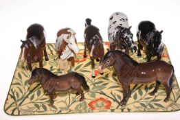 Seven Beswick Horses and Ponies including Appaloosa, Exmoor, Pinto, Fee Pony, etc.