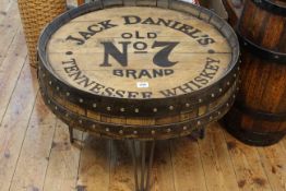 'Jack Daniels' barrel topped low table, 47cm by 63cm diameter.