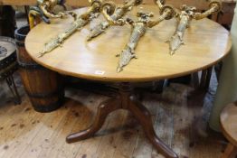 19th Century circular snap top supper table on pedestal tripod base, 73cm by 107cm diameter.