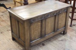 Jointed oak triple panel front coffer, 53cm by 91cm by 43cm.