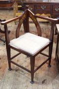 Arts & Crafts inlaid mahogany corner chair.