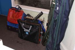 Collection of coarse, specimen and match fishing tackle including rods, nets, box seat,