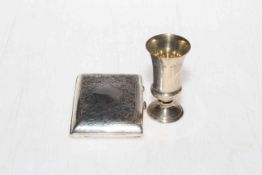 Silver engraved cigarette case and small silver goblet (2).