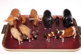 Ten Beswick Cattle including Highland Bull, Cow and Calf, Aberdeen Angus Bull, Cow and Calf,