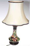 Moorcroft Pottery table lamp, 23cm to top of pottery.
