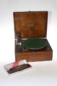 Eddison Bell table gramophone and a Larry Adler harmonica.