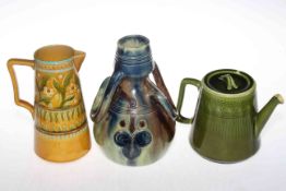 Linthorpe Pottery jug, shape no. 1674, Linthorpe Pottery teapot no. 798 and art pottery vase (3).