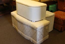 Upholstered ottoman, Lloyd Loom linen bin and similar ottoman (3).