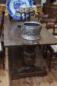 1920's/30's oak refectory dining table on substantial carved bulbous ends joined by stretcher,