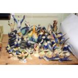 Large collection of Jema Holland Pottery lustre birds including Budgies, Swallows, Pigeons, etc.